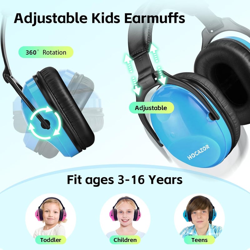Hocazor 2 Pack HZ015 Kids Ear Protection Safety Earmuffs Durable Noise Cancelling Headphones, pink+blue - Image 2
